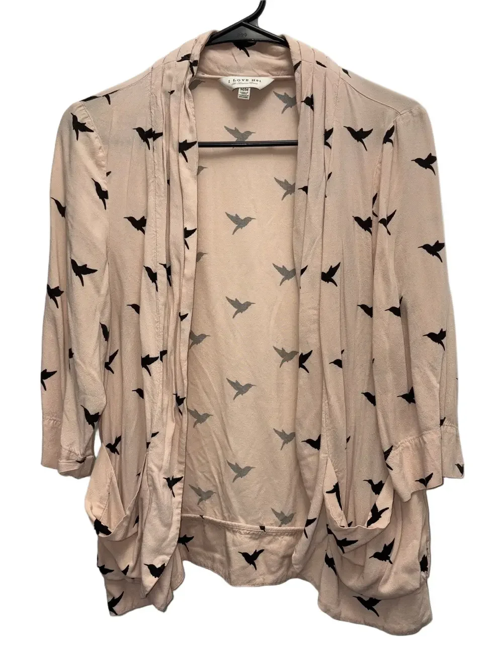 I Love H81 Blush Pink Open-Front Bird Print Cardigan Size Medium